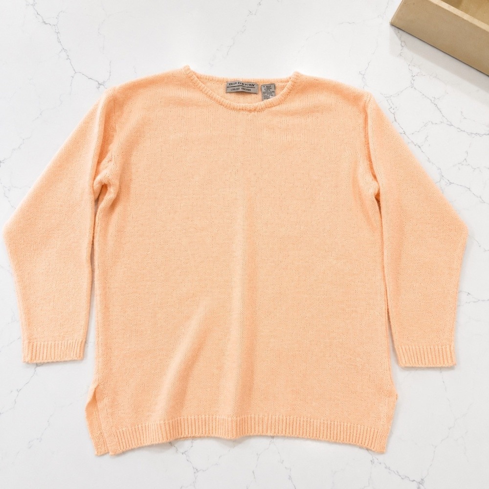 Carolyn Taylor Peach Lightweight Knit Sweater Womens L Relaxed Pullover Crewneck